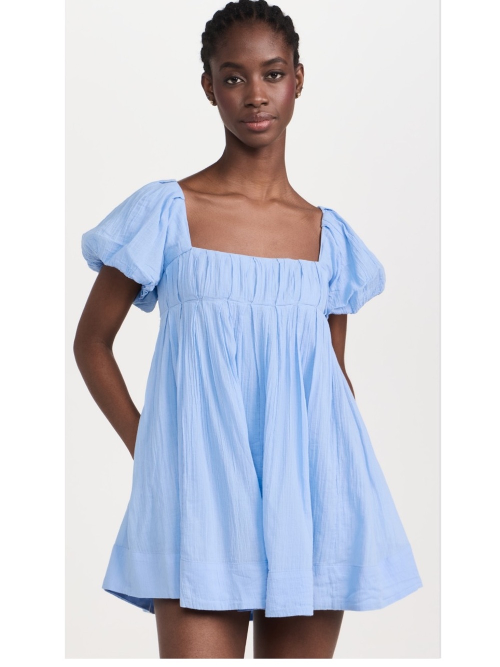Free People Marina Babydoll Mini Dress Light Blue Strappy Back FLAWED